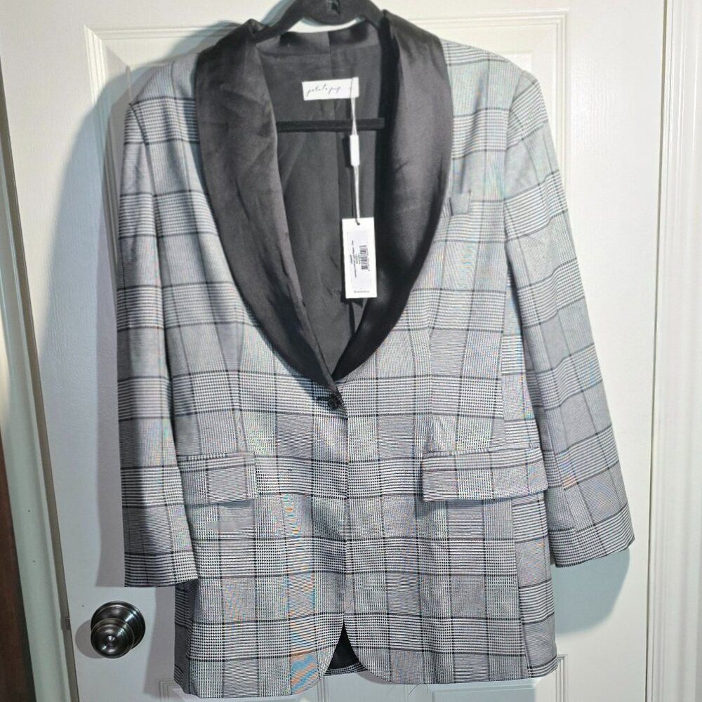 Women's, Two-Toned, Boyfriend Blazer, Black Plaid, Long Sleeve, L